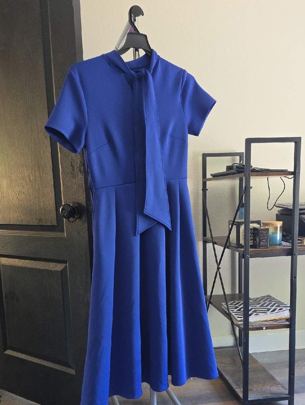 Amazon Cobalt Blue Tie-Neck Midi Dress